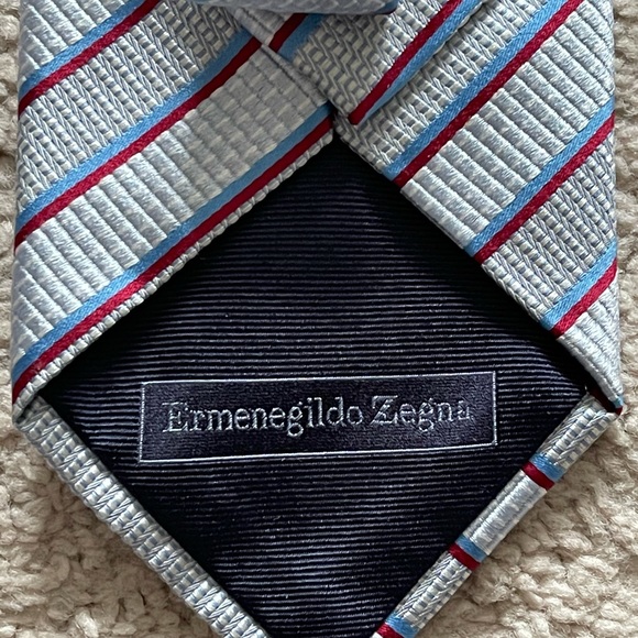 Ermenegildo Zegna Silver/Blue/Red Striped Tie - Picture 2 of 3